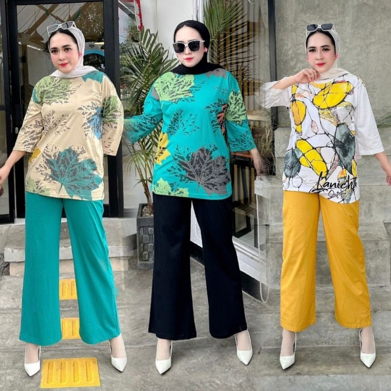 ONE SET KAOS OVERSIZE ORIGINAL LANICHA TERBARU SETELAN KAOS WANITA SETCEL WANITA KEKINIAN
