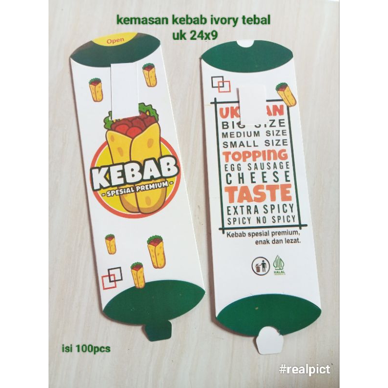 @100pcs kemasan kebab ivory / dus kebab all size  putih-ijo