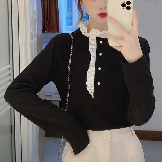 [TTEUDA] Atasan Wanita Kancing Renda Knitwer Casual Premium | Baju Atasan Wanita Terbaru Kancing Ren