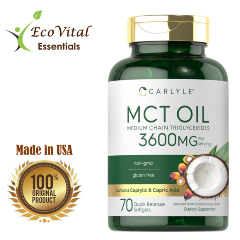 MCT Oil Carlyle 3600 mg, 70 Softgels, Keto Coconut Oil Pills