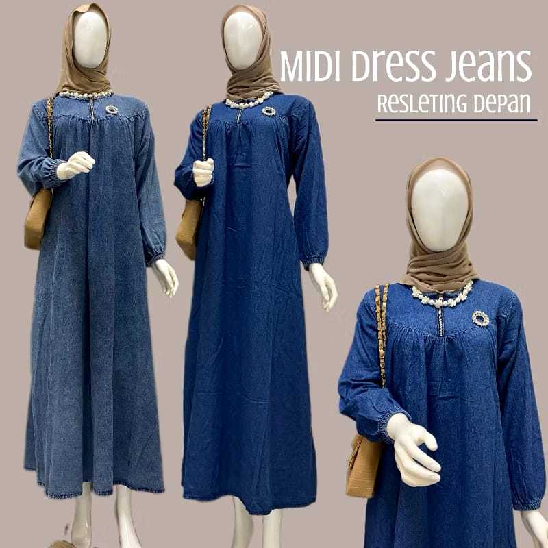 HEMA~Dress Jeans Denim Wanita Import//Gamis Jeans Premium L XL//Long Dress Jeans Import