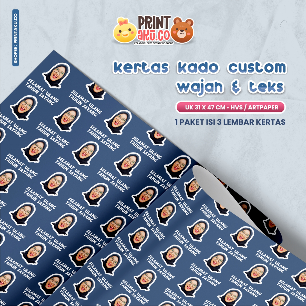 

Custom Kertas Kado Wrapping Paper Desain Suka-Suka Pattern (Paket Isi 3 Lembar A3+) | Series Gambar Wajah & Teks