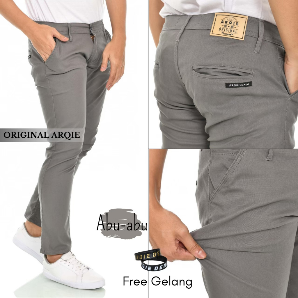 MSGO..Chinos Panjang Gray Celana Panjang Chino - Celana Chino Panjang Pria ARQIE Chinos Slimfit Stre