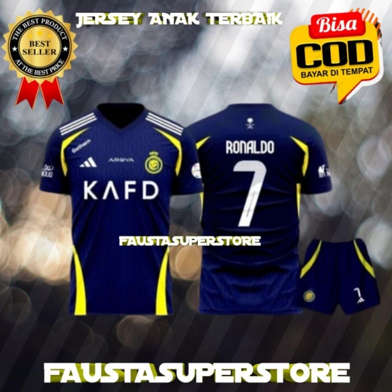 Jersey anak alnassr away Ronaldo kaos bola anak ALNASSR RONALDO musim terbaru