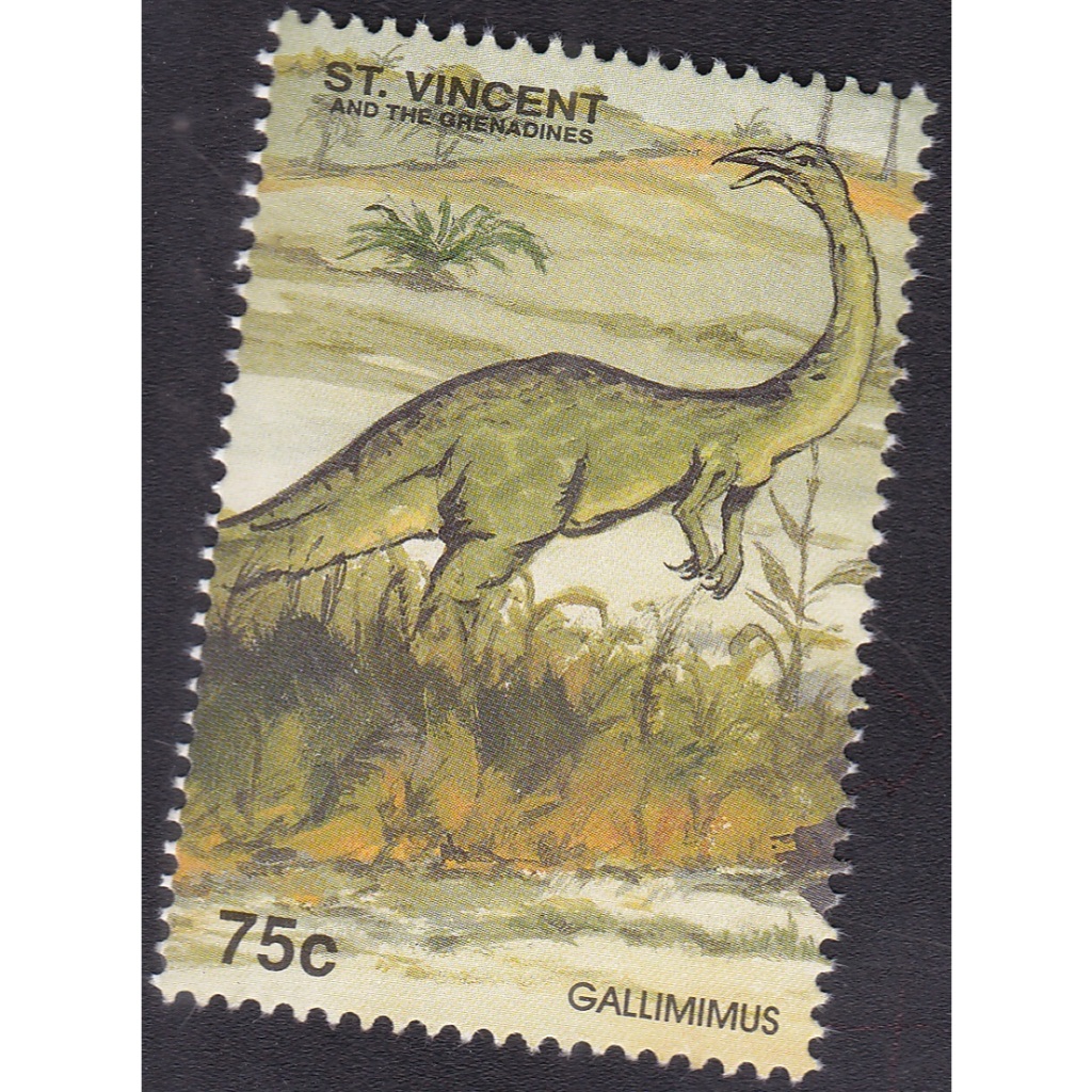 

A 11155 SATU BUAH PRANGKO ST VINCENT NOMINAL 75C TEMA SATWA PURBA GALLIMIMUS DENGAN KONDISI MNH MINT NEVER HINGED