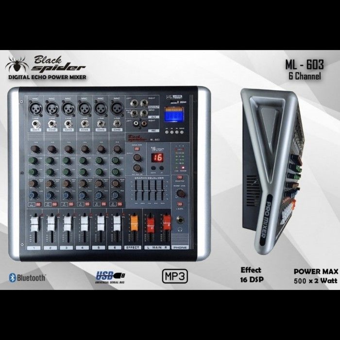 Power Mixer Blackspider ML603  power mixer black spider  ML 603 Usb 6 Channel
