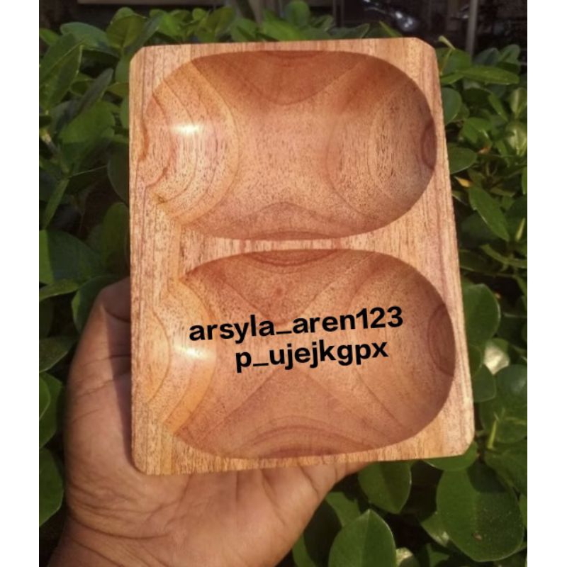 piring saji/wadah sambal/saos sekat 2 kayu mahoni