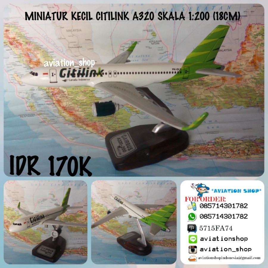 MINIATUR DIECAST PESAWAT CITILINK AIRBUS A320 SKALA 1:200 (19CM)