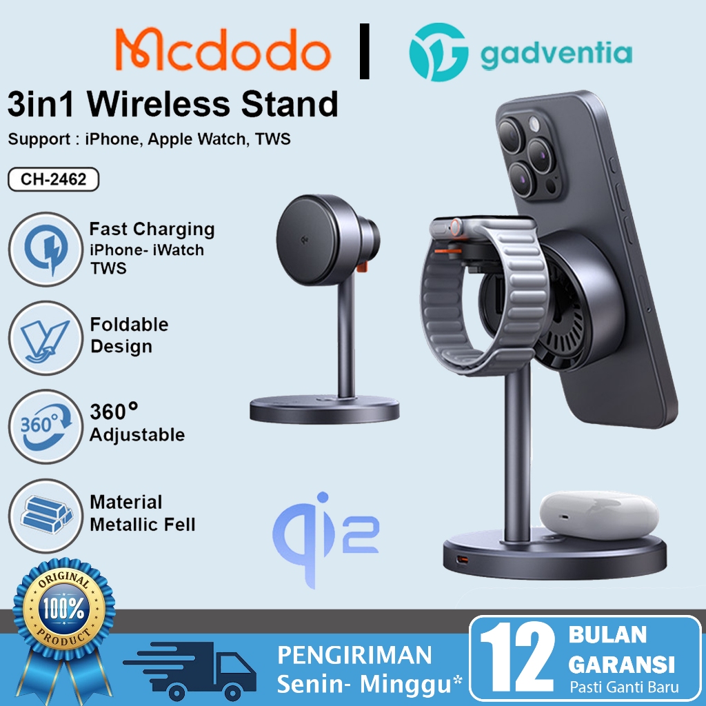 MCDODO 3 in 1 Magnetic Wireless Charging Stand For iPhone 11 12 13 14 15 Series Apple Watch Airpods 