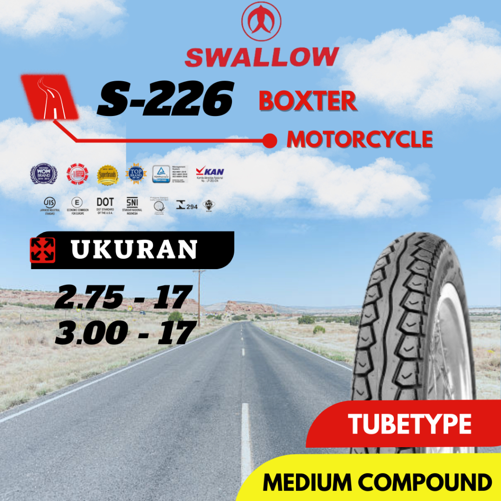 BAN LUAR SEPEDA MOTOR SWALLOW S-226 BOXTER 275 300 RING 17 TUBETYPE