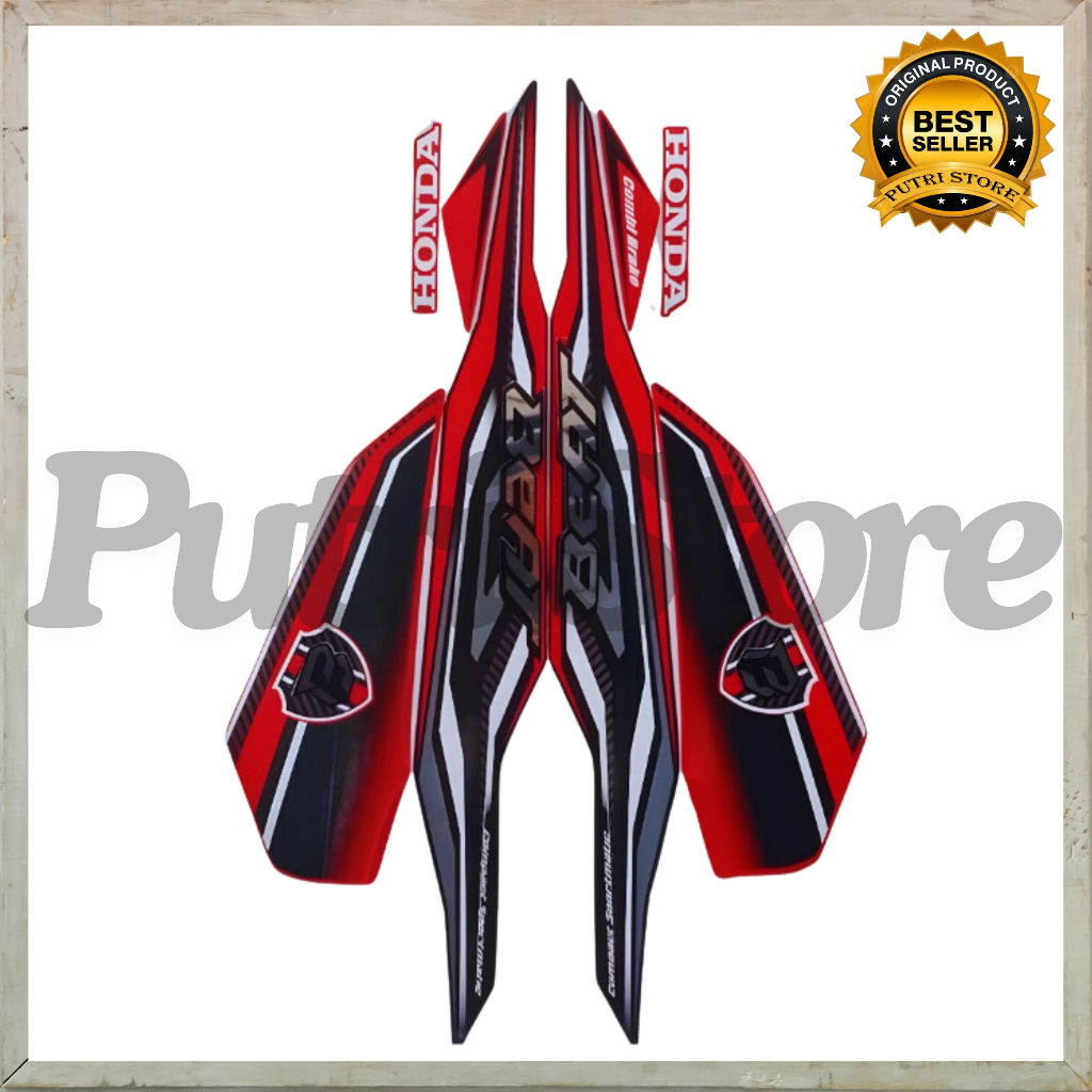 Sticker Striping Motor Honda Beat Iss 2019 Merah Hitam list body motor beat Iss 2019