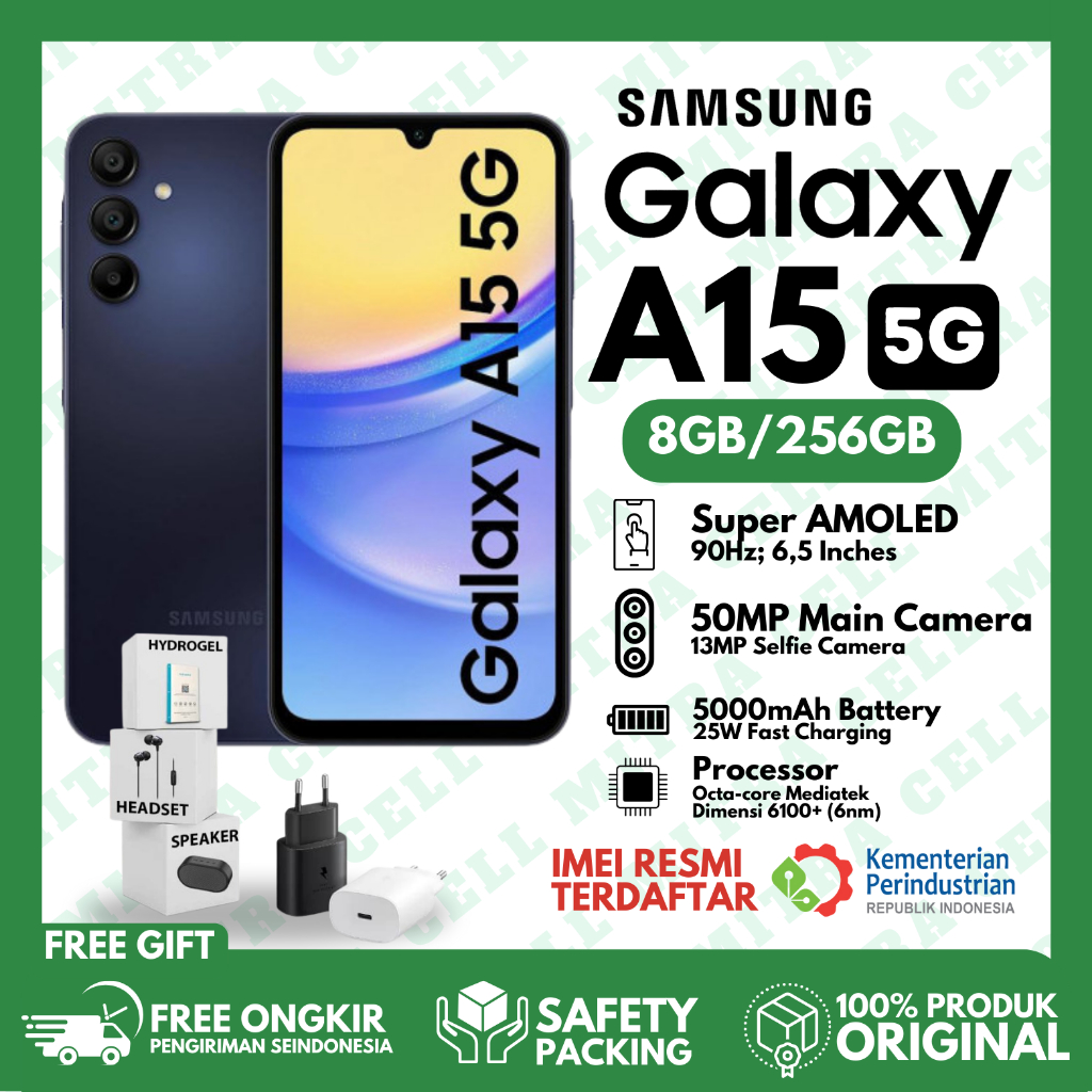 SAMSUNG GALAXY A15 5G RAM 8GB ROM 256GB [RAM 8GB + ROM 256GB] GARANSI FULLSET ORIGINAL