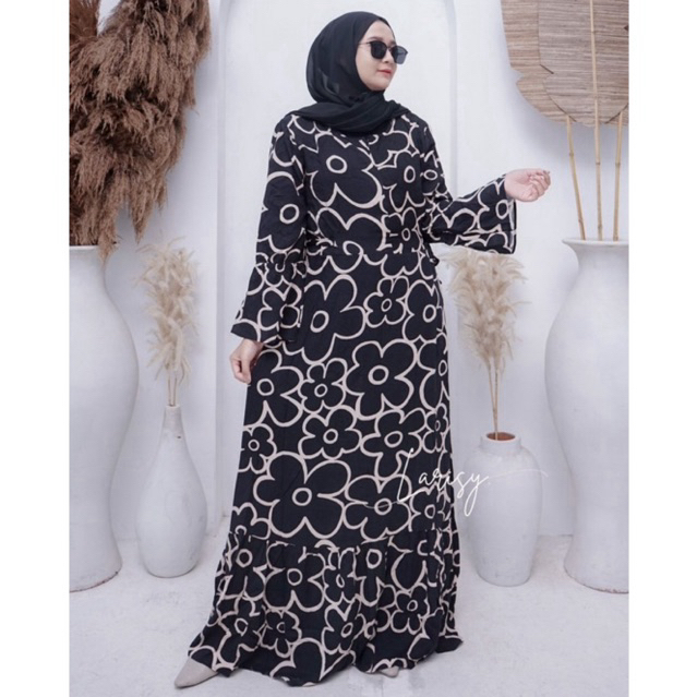 Flowly Black Dress Rayon Busui JUMBO Gamis Rayon Abaya Muslim
