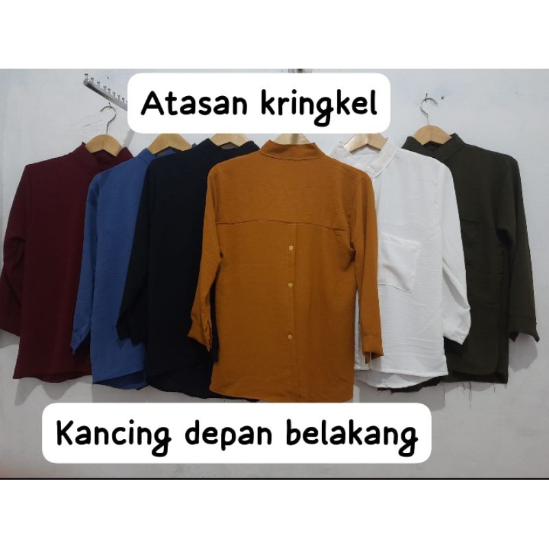 atasan kringkel/atasan kringkel kancing depan belakang/pakaian wanita/baju wanita/blouse/kemeja