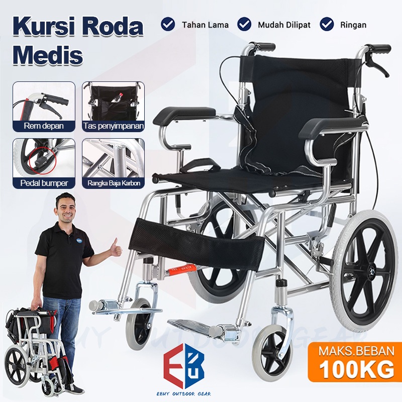 Kursi Roda Lipat 16 Inch /Ringan & Mudah Disimpan//kursi roda lansia Alluminium Bisa Lipat Portable 