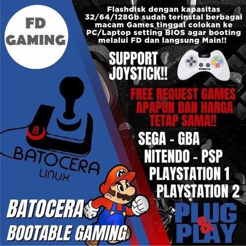 Flashdisk hardisk isi game batocera, Emulator game PC, Wii, Switch, PS2, PS3, PC Kentang, Game