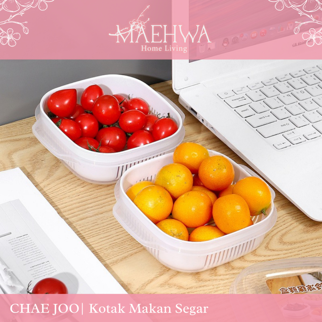 MAEHWA - CHAE JOO Container Kulkas Sayur Buah Minimalis Drainer Box Nasi Double Layer Kotak Peniris 