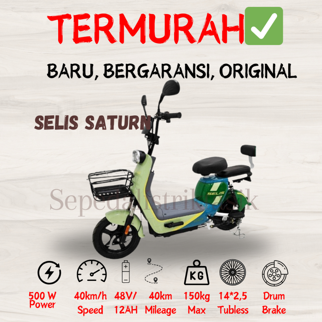 SEPEDA LISTRIK SELIS SATURN - ORIGINAL - GARANSI RESMI - SEPEDA LISTRIK MURAH