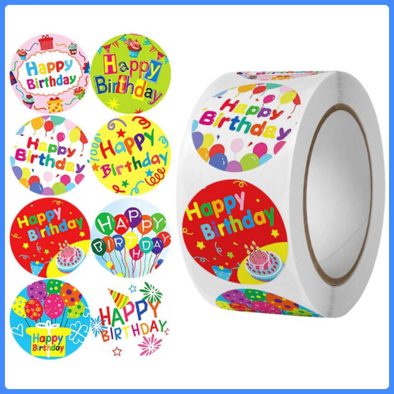 

BELIO - Setiker Label Happy Birthday Stiker Roll 500Pcs Stiker Tempel