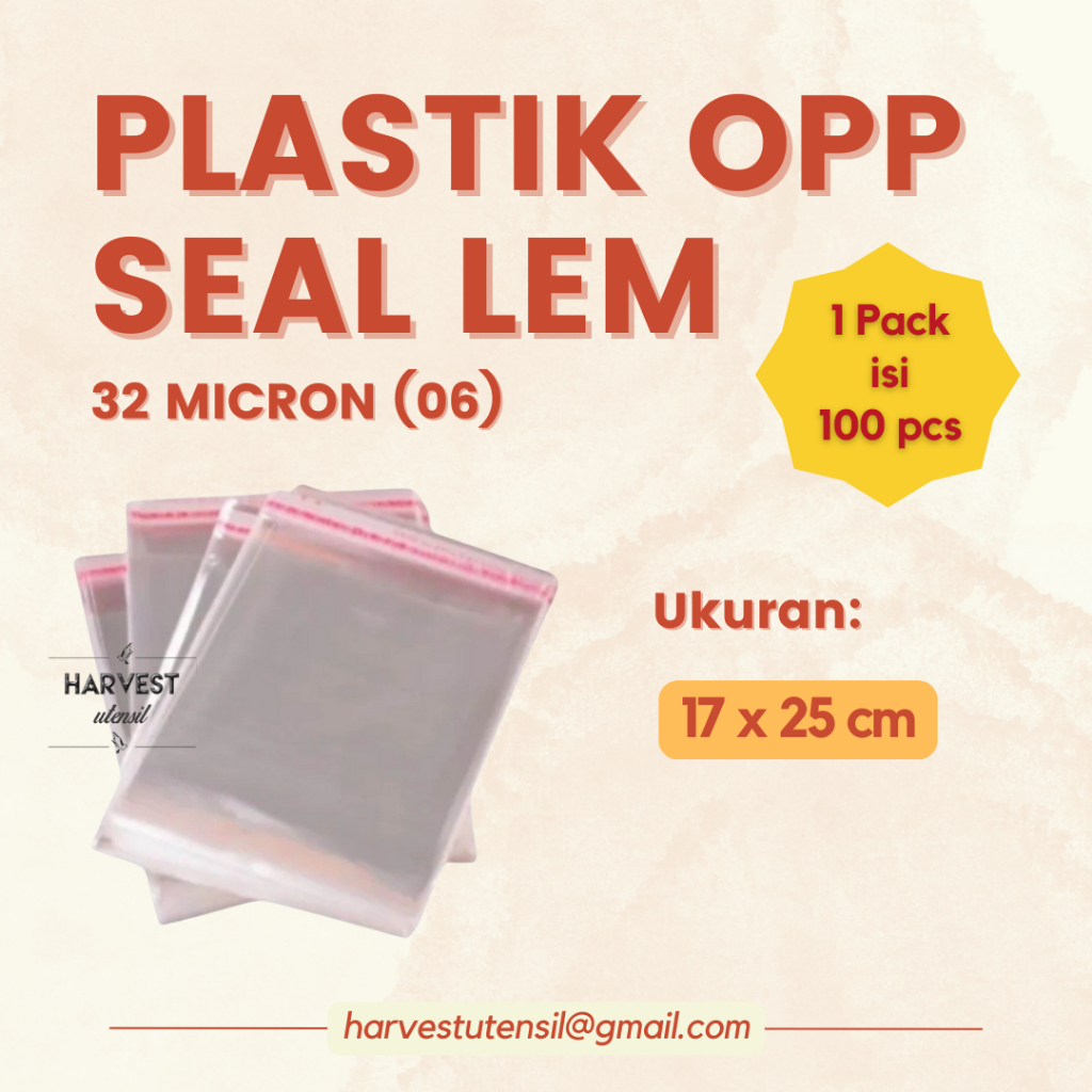 

Plastik OPP Lem Polos Tebal 32 30 micron isi 100 lembar 17x25