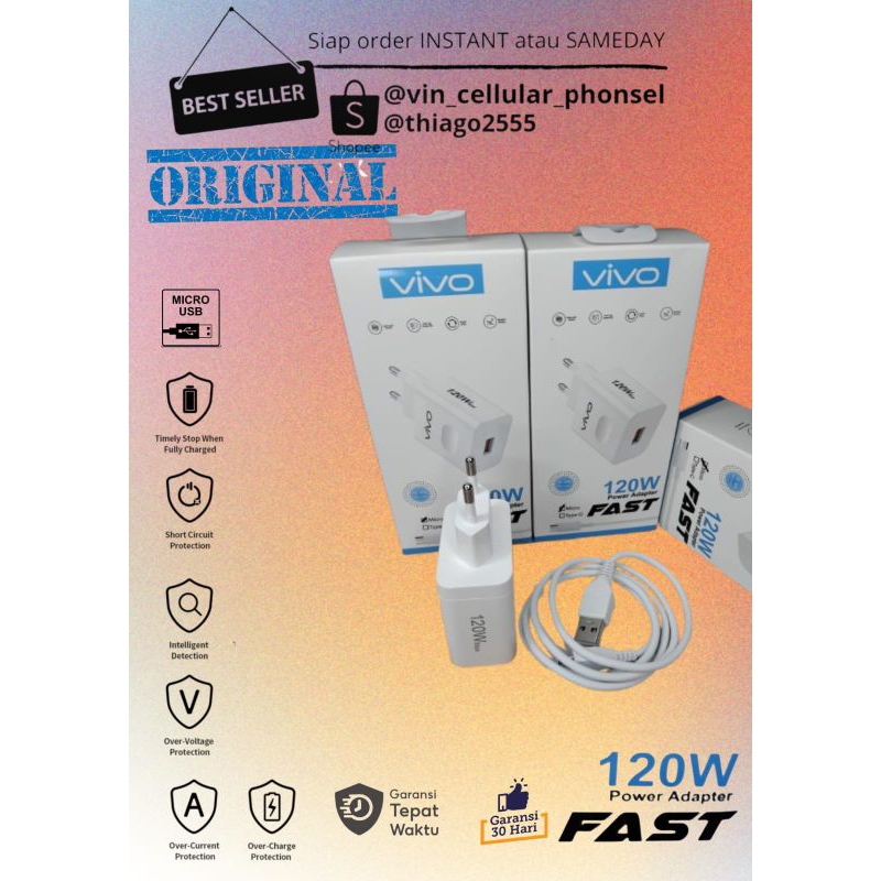 Carger Vivo 120Watt Flashcharge Casan Vivo MicroUSB Charger vivo Y15S Charger Vivo Original Casan Vi