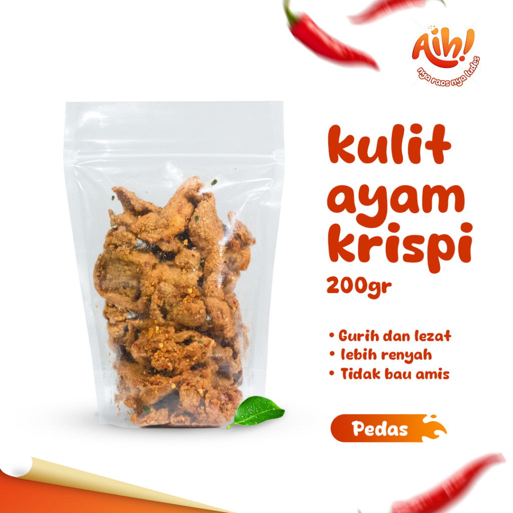 

200gr Aih Kulit Ayam Krispi / Kulit Ayam Crispy Premium Bumbu Pedas Daun Jeruk