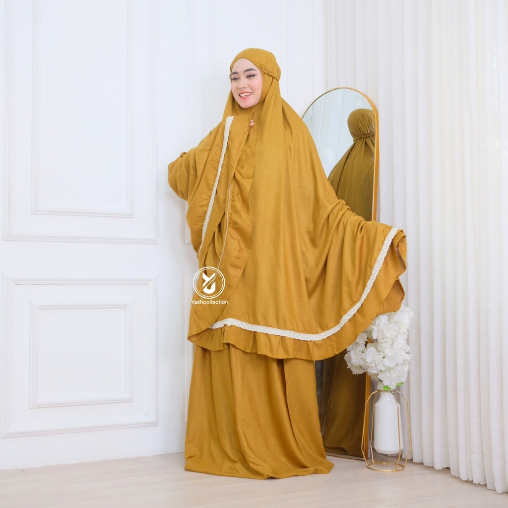 Mukena Jumbo Polos Renda Mukena Rayon Plain Renda Atasan Bawahan YashCollection