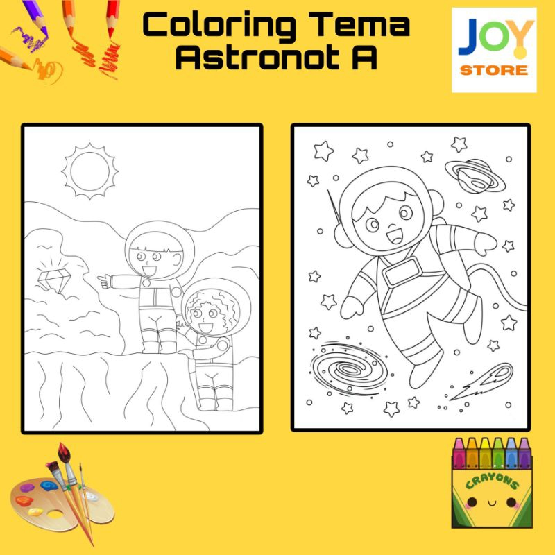 

Kertas Gambar Mewarnai Anak ukuran A4 dan A5 150 gsm - Coloring Paper Tema Astronot A Toko Joy Store