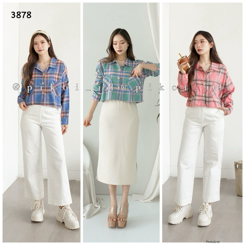 Crop top flanel wanita / kemeja flanel cewek / kemeja kotak flanel kombinasi hem flanel wanita combi