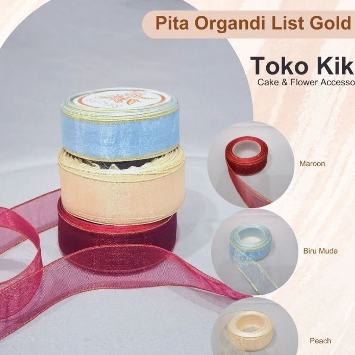 

BIG PROMO Pita Organdi List Gold Transparan 25 cm Pita Kado Pita hampers