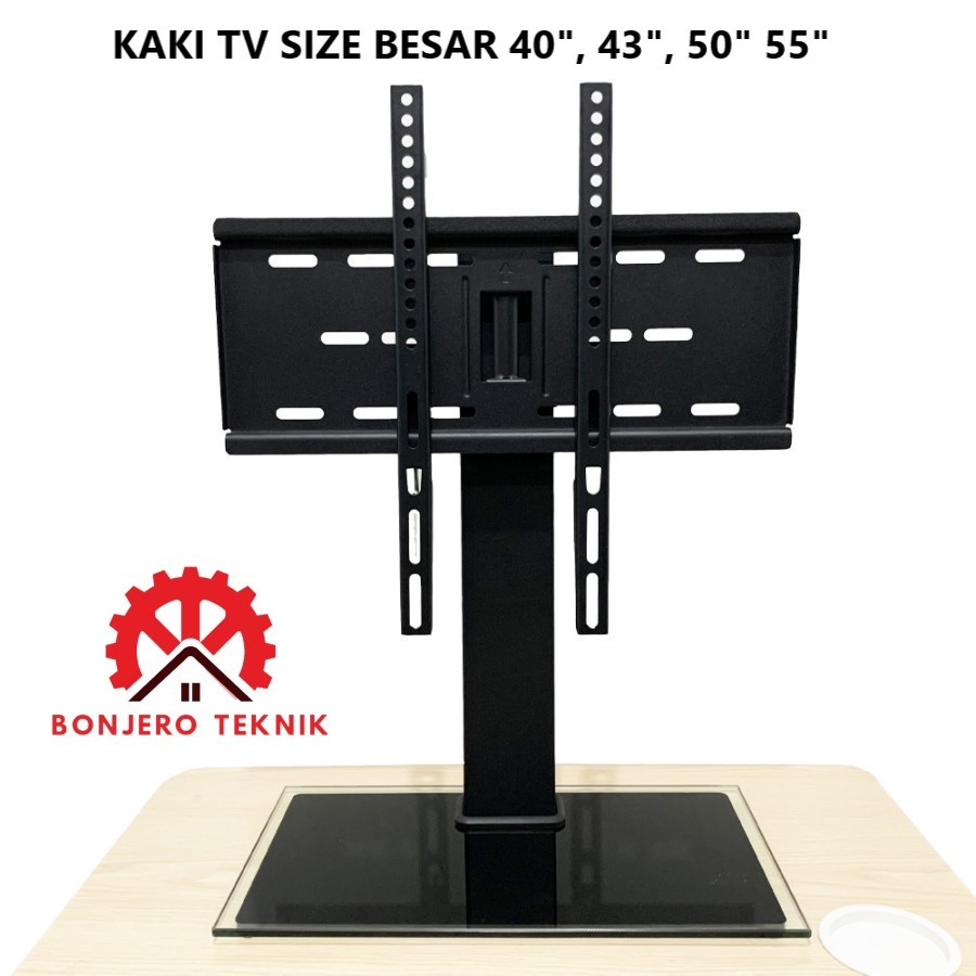 Kaki TV Universal Premium TV Stand Glass Base Swivel Height Adjustment 26" - 55"