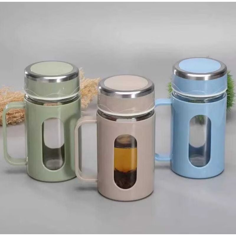 Mug Gelas Kaca Tumbler Botol Kaca Cangkir Botol Minum Air Panas Dingin Termos 400ml