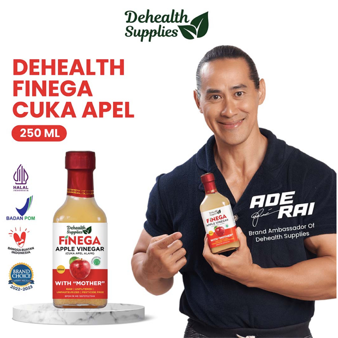 DEHEALTH SUPPLIES FINEGA CUKA APEL 250 ML BOTOL KACA | CUKA APEL VINEGA WITH MOTHER | APPLE CIDER VI