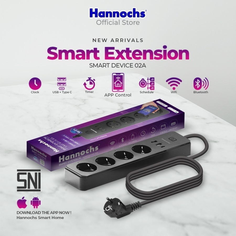 Hannochs Stop Kontak USB Smart Extension 02A Steker Plug type C Wifi 2 Meter