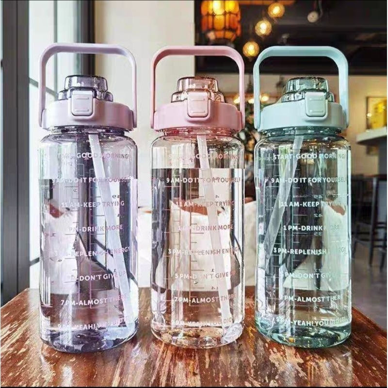 Botol Minum Motivasi 2 Liter Bening BPA FREE Gratis Stiker