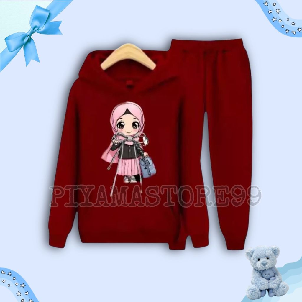 Setelan Sweater Hoodie  hijab PITA TAS / 1 Set Sweater Anak/Size S (4-6Thn) M (7-9Thn) XL(10-14thn) 