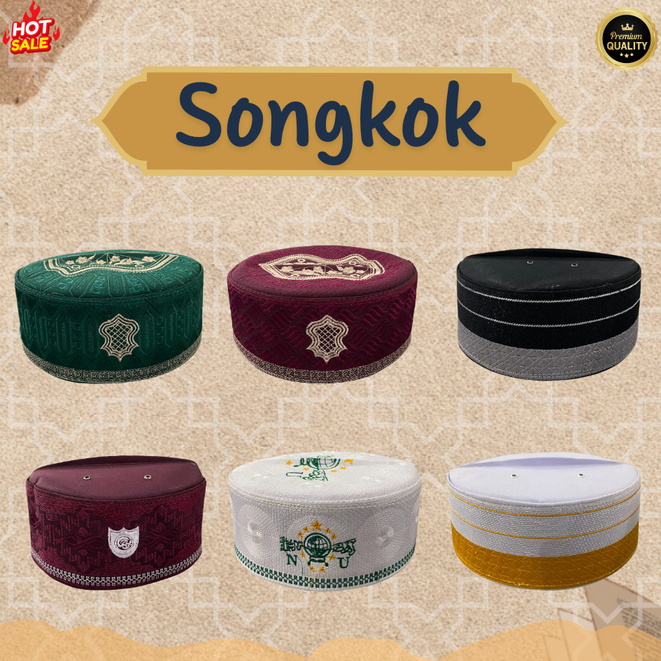SONGKOK | KOPIAH | PECI Haji MALAYSIA Logo Bordir Size Anak dan Dewasa Bahan Tebal Nyaman PUTIH, HIT