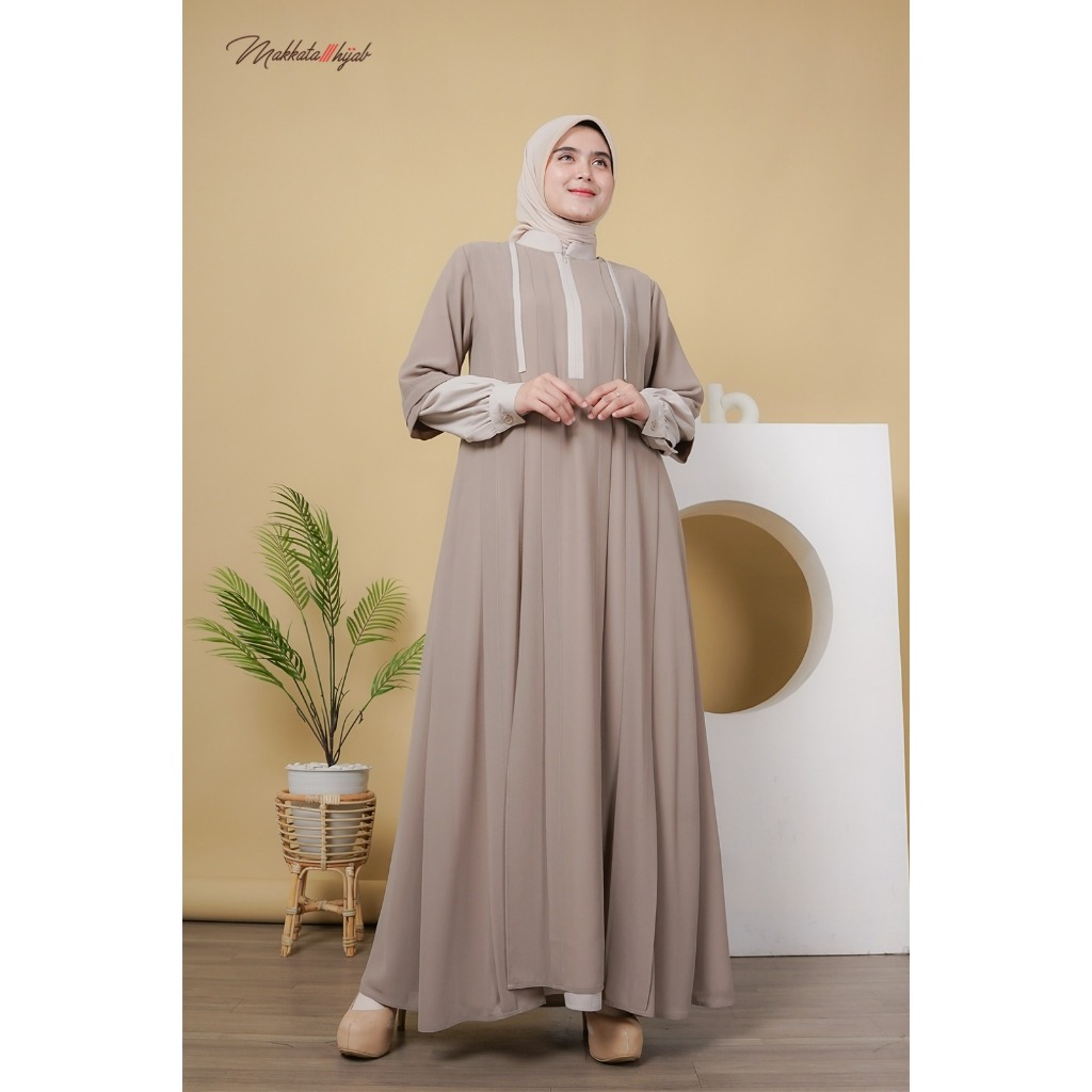 Rhea Dress Gamis Wanita Cewek Fashion Muslim Kekinian Elegan Mewah Original Branded Butik Makkata