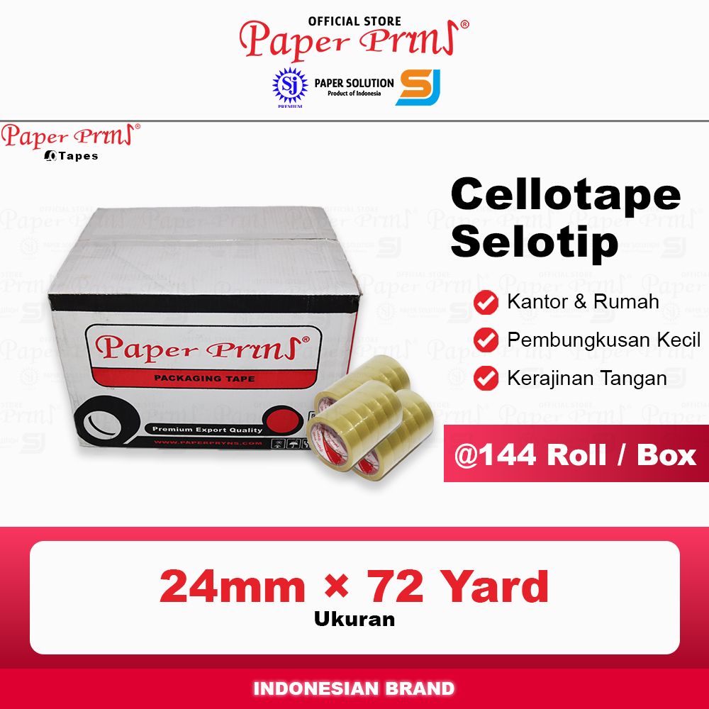 

Selotip Cellotape Isolasi Bening 1 Inch Paperpryns 24mm x 72 yard (@1 Box isi 144 Roll)