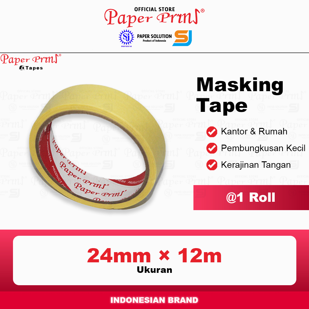 

Lakban Kertas Masking Tape 1 inch Paperpryns 24mm (@1 Roll)