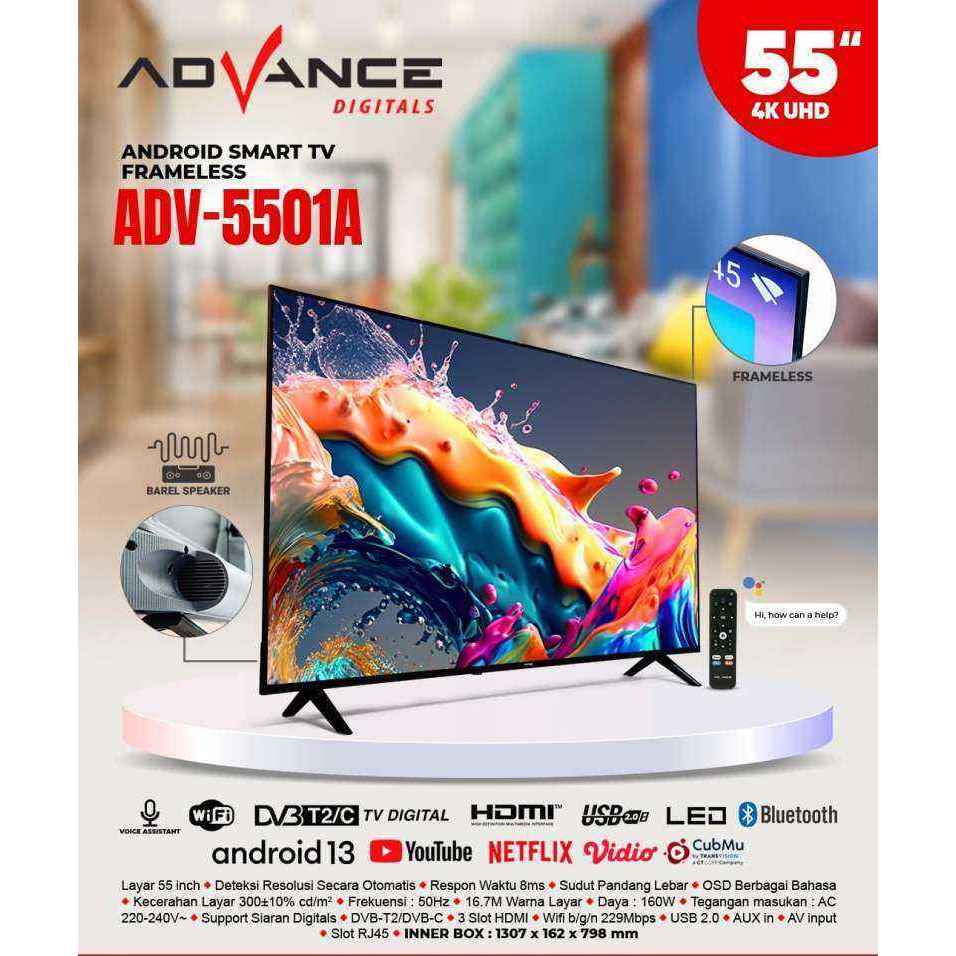 Advance TV LED Android 55 Inch ADV-5501A / ADV5501A Smart TV Frameless