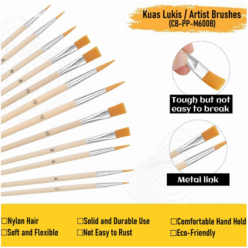

Kuas Lukis Set Oval dan Datar / Artist Brushes Set Flat Round / Paint Brush 6 Ukuran / Painting Brush Set
