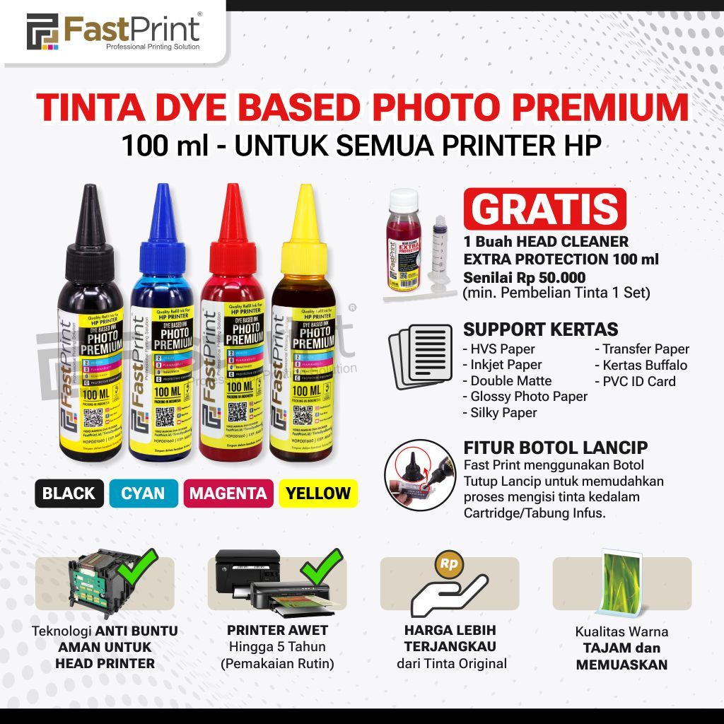 Fast Print Refill Tinta HP Dye Photo Premium 100 ML