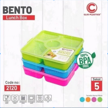Lunchbox Bento 5 Sekat / Lunchbox Plastik Warna / Tempat Makan
