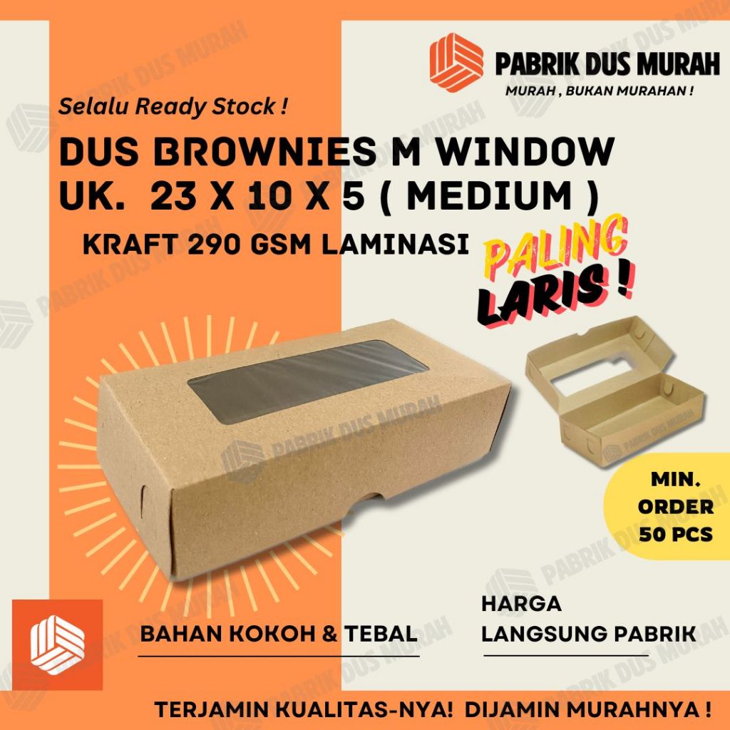 DUS BROWNIES MEDIUM 23x10x5 WINDOW (MIN ORDER 50 pcs) LAMINASI BOX KRAFT BROWNIES KUE BOLU
