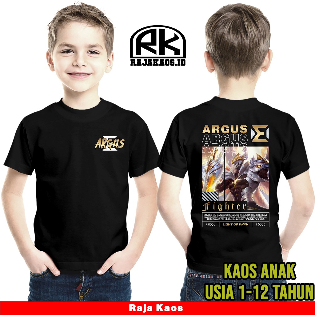 KAOS ANAK MOBILE LEGEND ARGUS LIGHT OF DOWN - KAOS ARGUS FIGHTER - KAOS NYAMAN DAN ADEM UNISEX