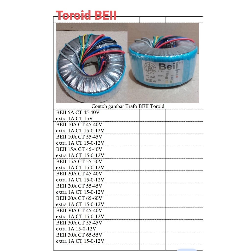 Trafo Toroid BEII 20A ct65V