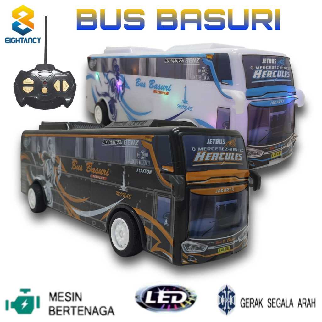 8T Mainan Mobil Remote Control Bus Basuri 6176D dengan Lampu dan Suara Telolet Asli