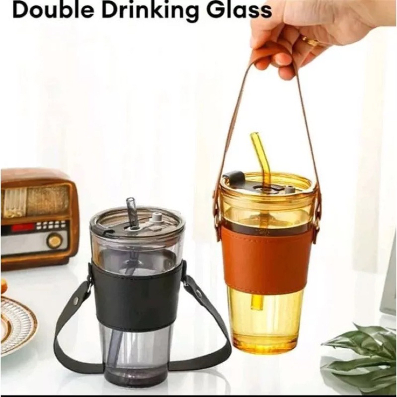 [TINGGI VINTAGE] GELAS AESTHETIC SEDOTAN KACA TENTENG BESAR 450 ML // GELAS KACA TENTENG // TUMBLER 