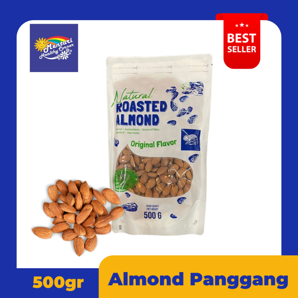 

500gr Kacang Almond Panggang Original Utuh / Roasted Original Almond Whole 500gram (Kemasan Polos Klip)